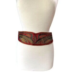 Vintage Saks Fifth Avenue Red Seed Bead Sash Belt Fashion 80's Geometric Evening